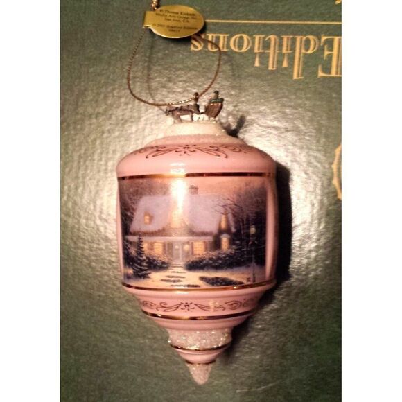 Thomas Kinkade Bradford Editions Heirloom Glass Ornament Christmas Eve Pink New - Picture 5 of 8
